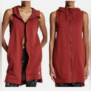 Nike Modern Full Zip Red Hooded Long Line Sweatshirt Dress Vest, Size S